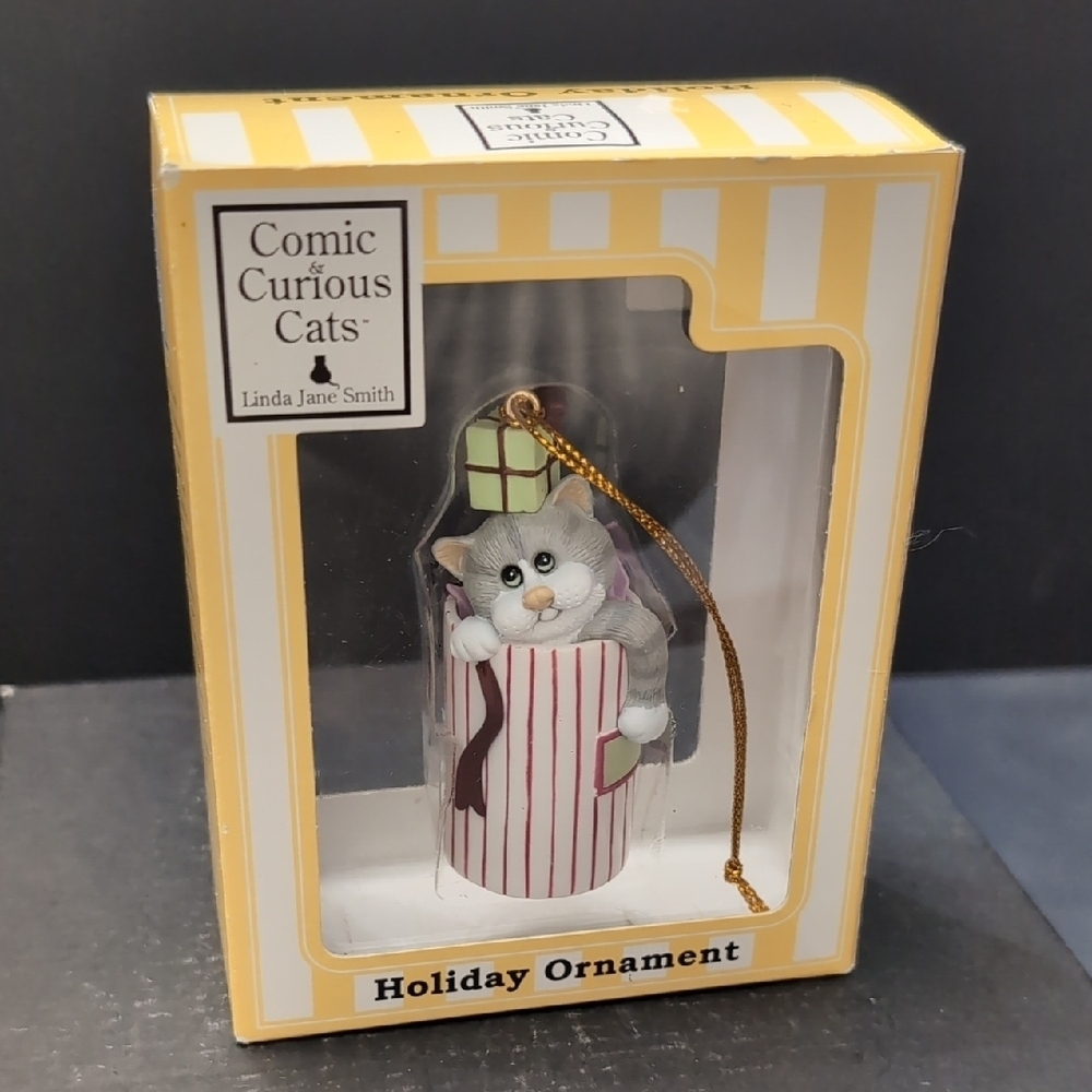 Comic Curious Cat,Lina Jane Smith Tree Ornament.
